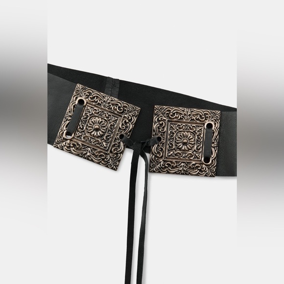 Zara Accessories - NWT. Zara Black Wide Leather Belt with Ties. Size 30.